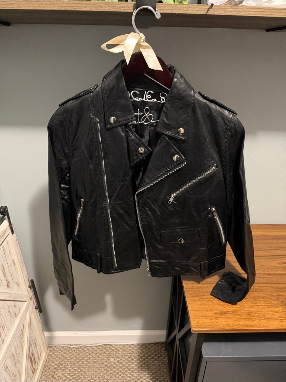Black Leather Jacket with "Ride or Die" Script Back - Picture 2 of 2